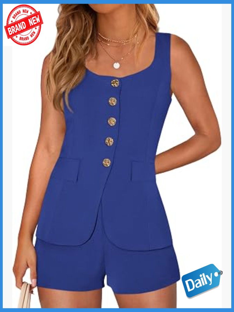 2 Piece Matching Sets Vest Top & Shorts Set Summer Business Casual
